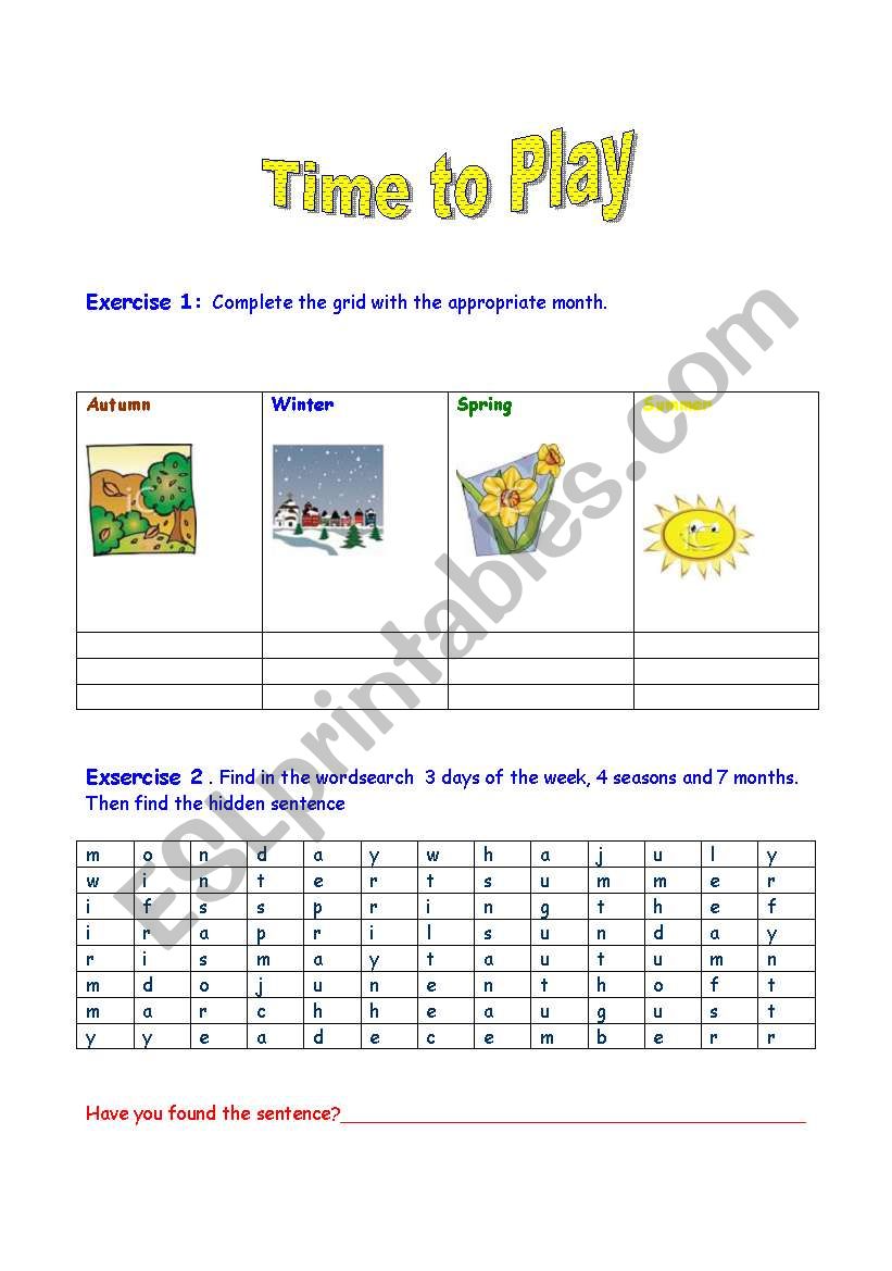 seasons, months and days worksheet