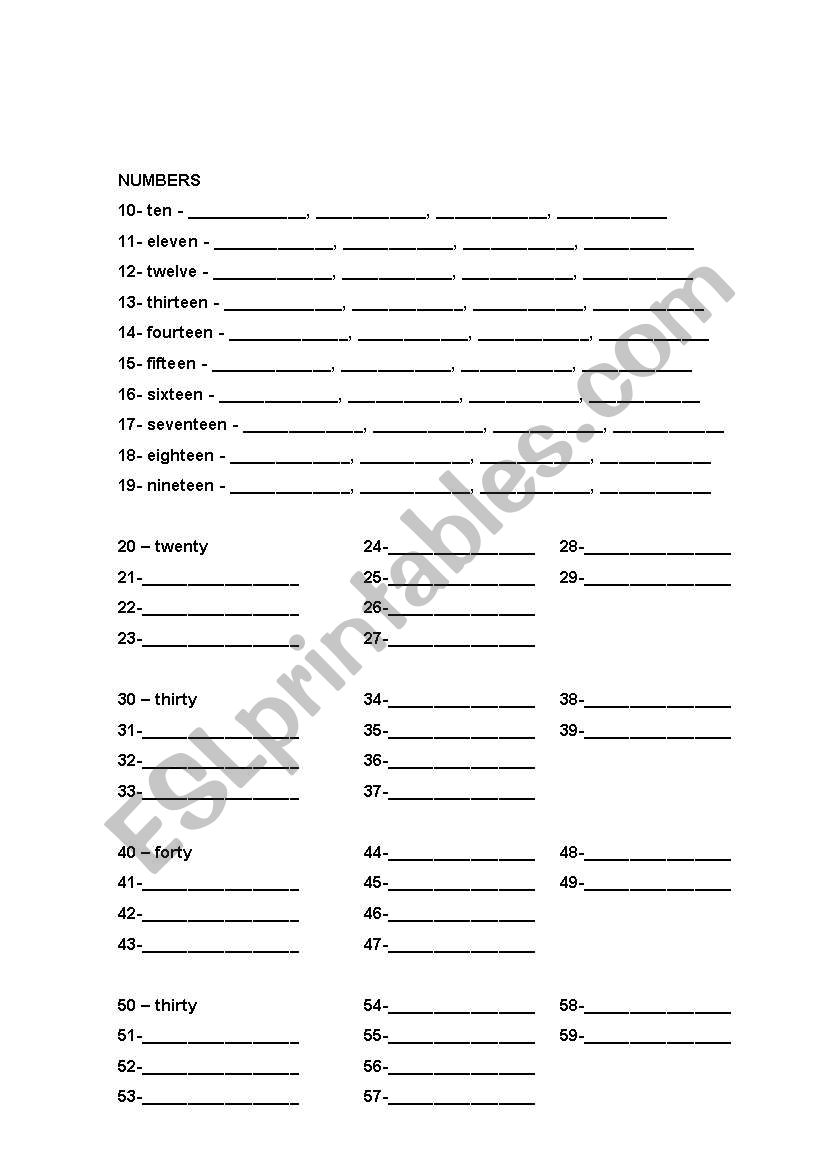 Numbers worksheet