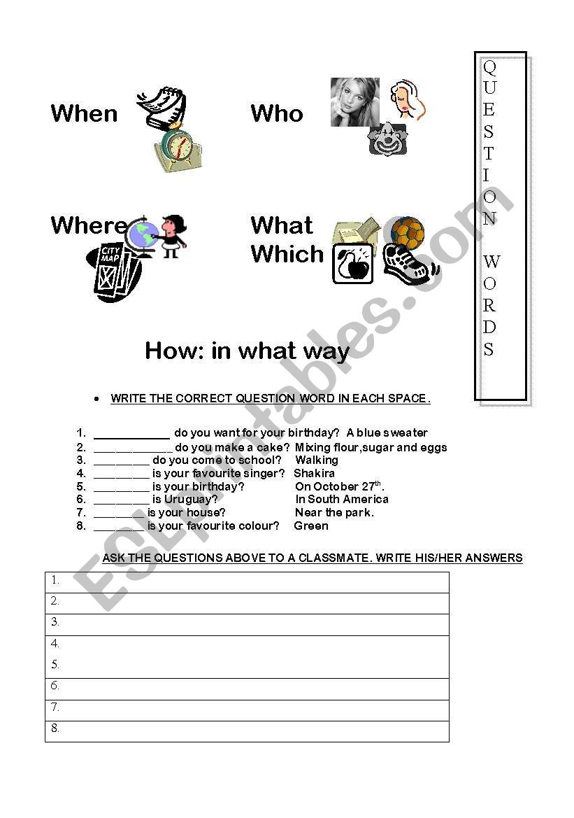 Question Words worksheet