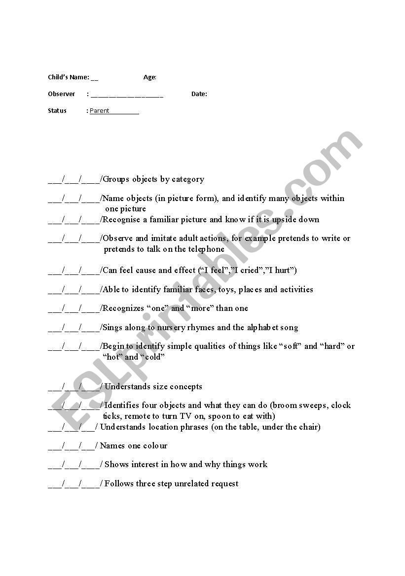Coginitive checklist worksheet