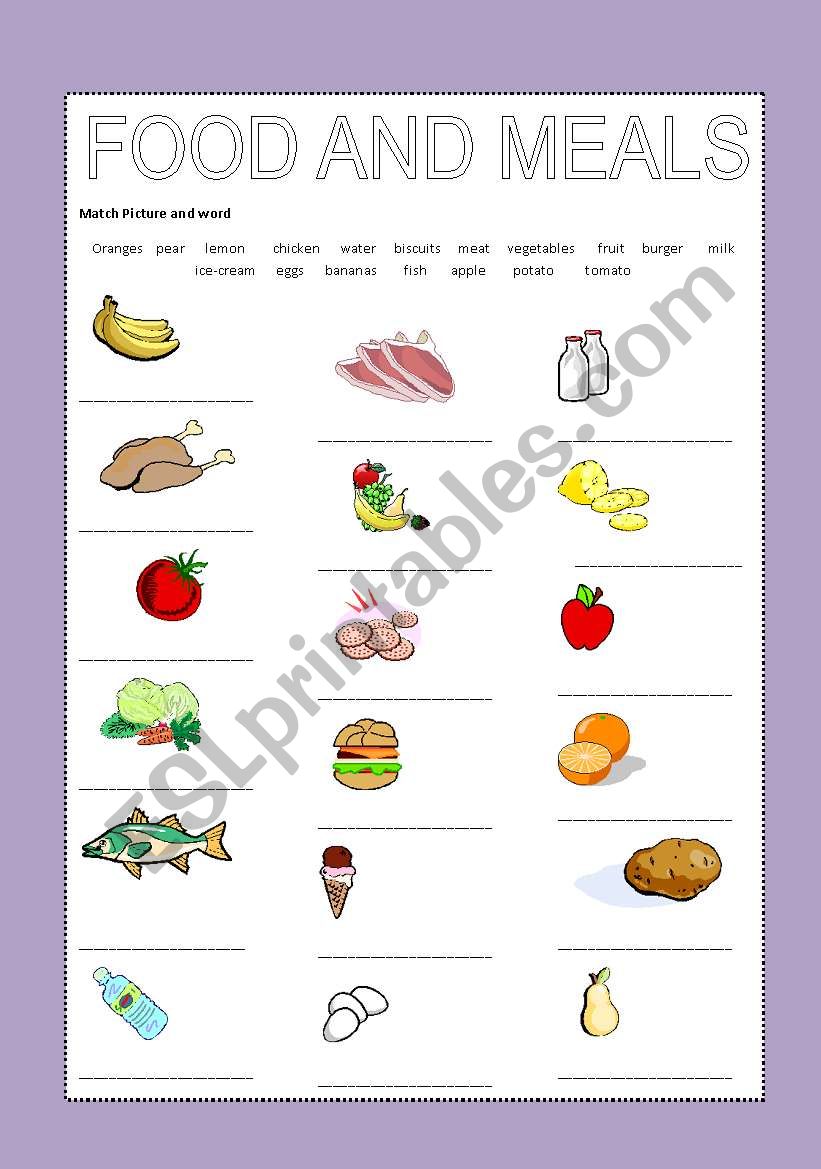 food and meals worksheet