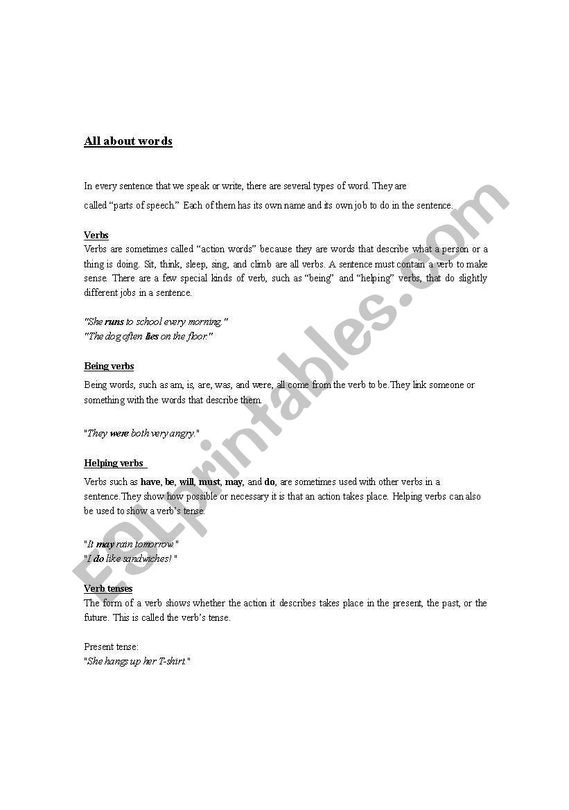 All About Words worksheet
