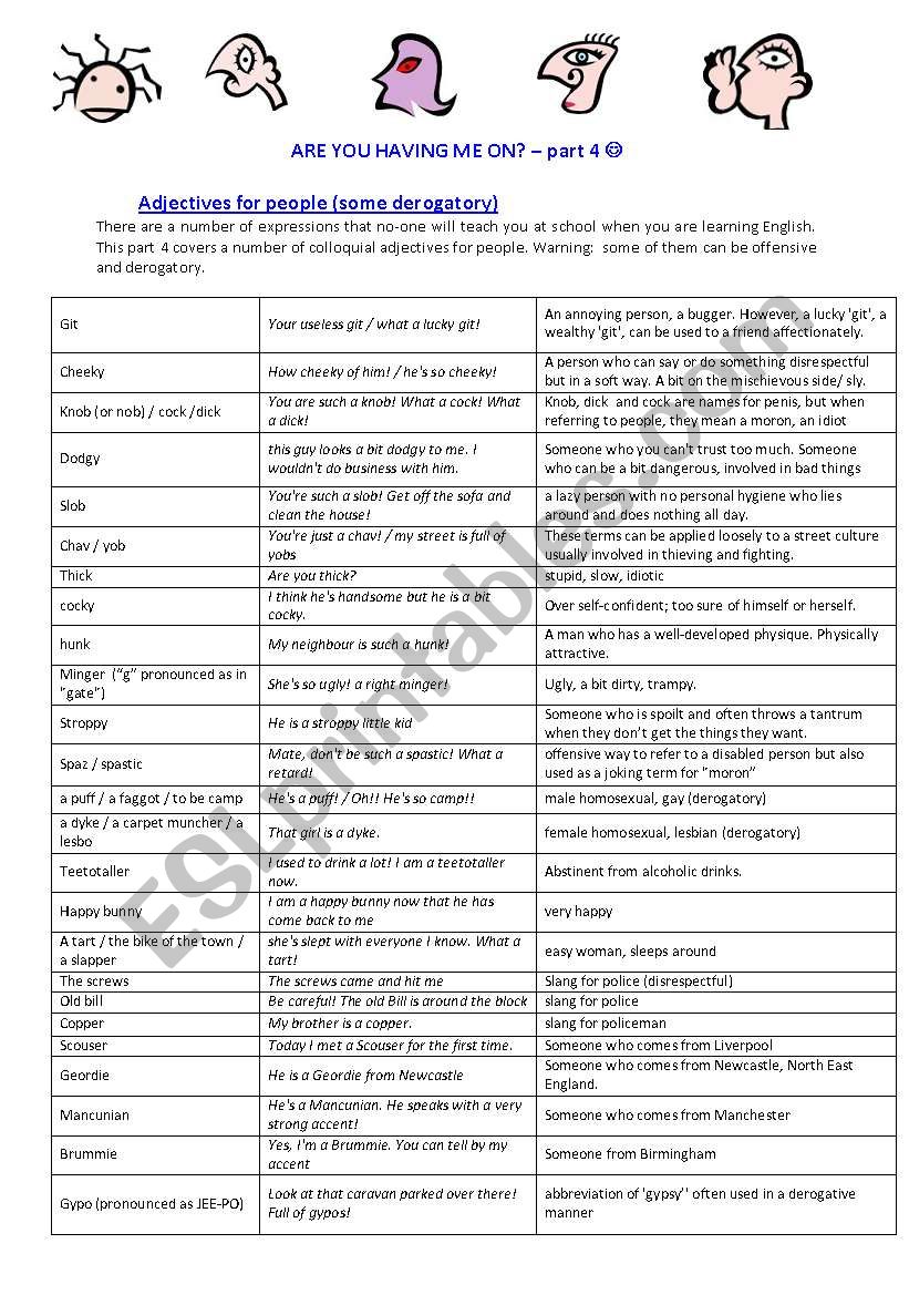 BRITISH TERMS & SLANGS - ADJECTIVES FOR PEOPLE