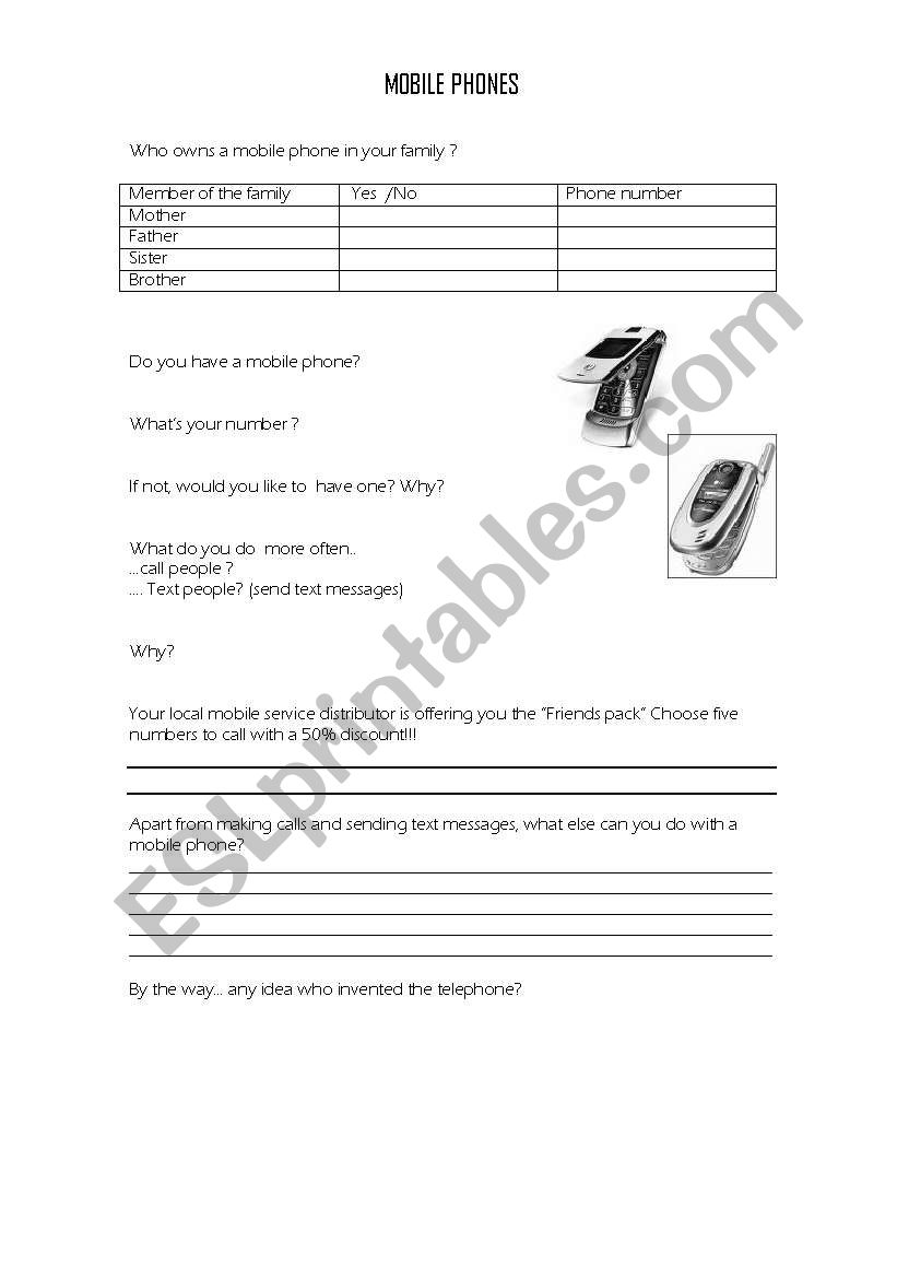 Mobile phones worksheet