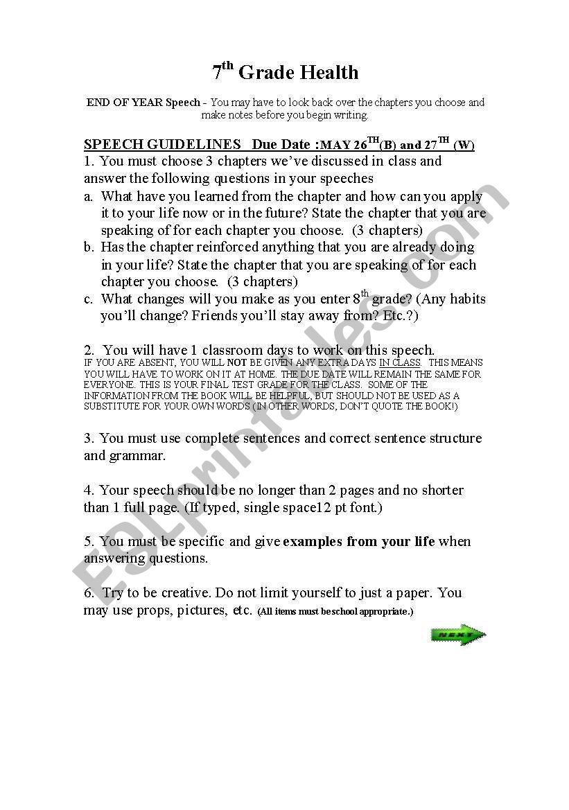 END OF YEAR SPEECH worksheet