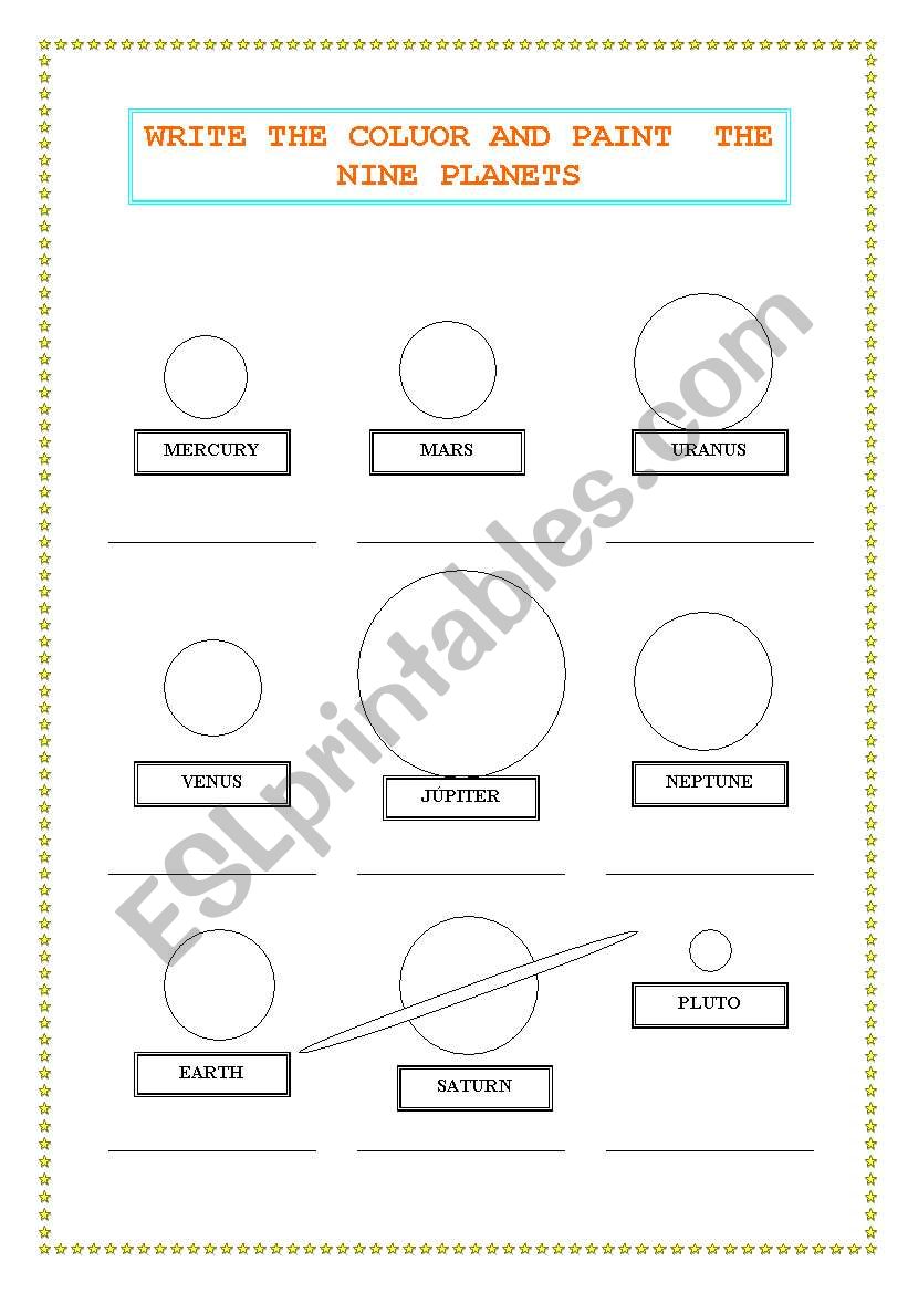 The planets, Activity worksheet
