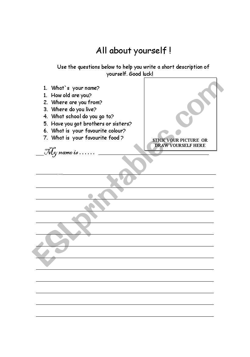 All about yourself ! worksheet