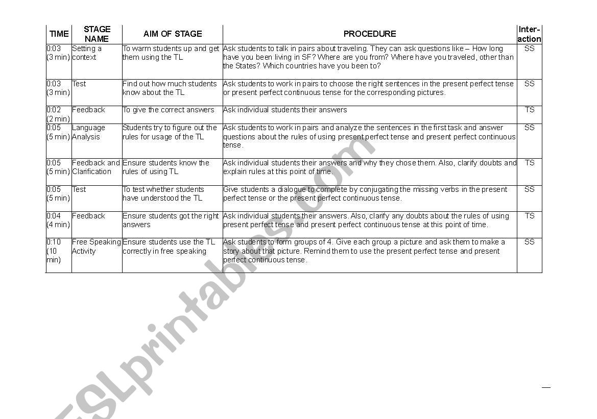 present perfect contiuouse worksheet