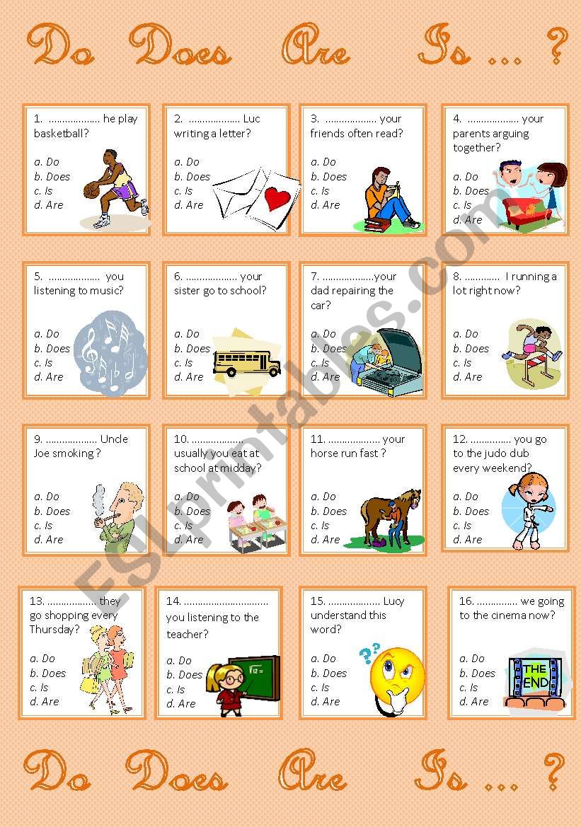 Do Does Are Is  - Multiple choice questions