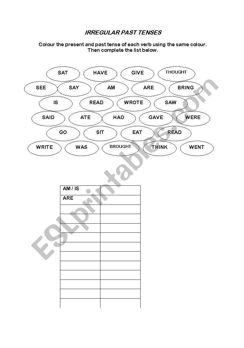 IRREGULAR PAST TENSES worksheet