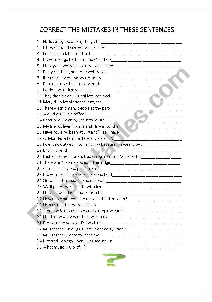 correct the mistakes worksheet