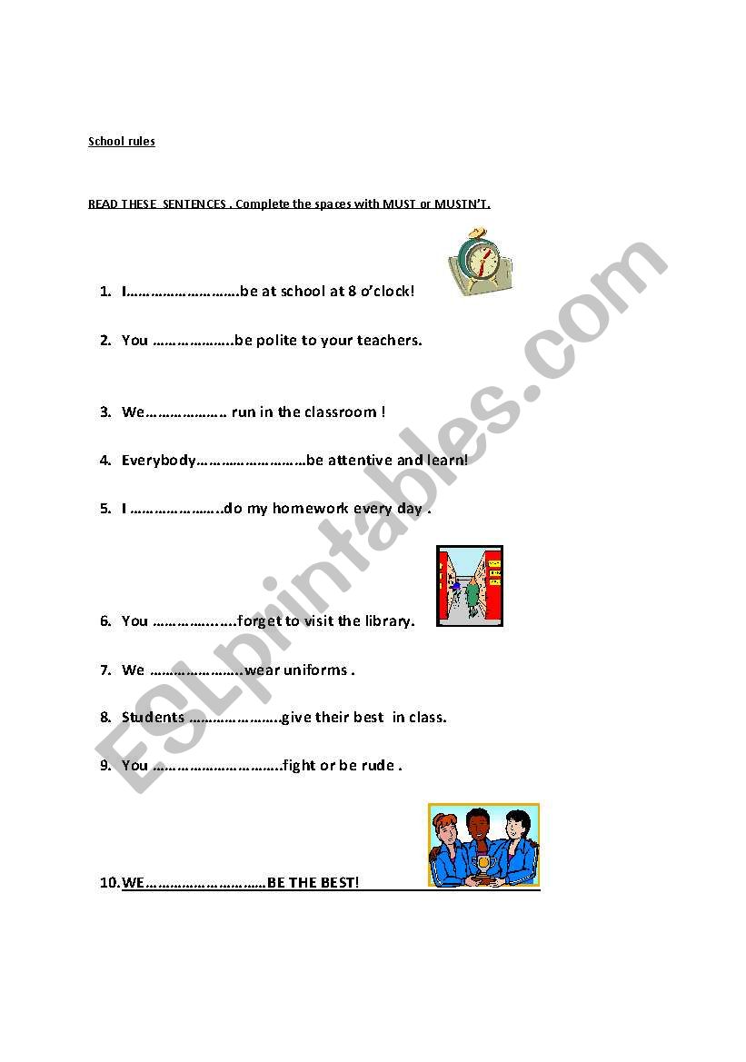 school rules worksheet