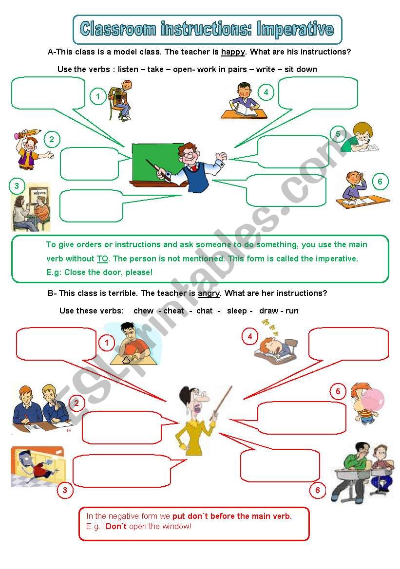 Classroom instructions, imperative (editable) 1/2