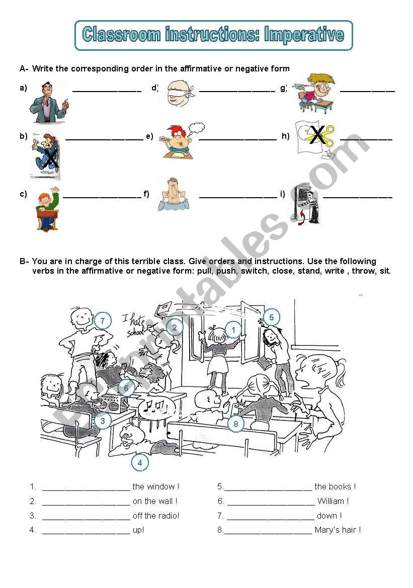 Classroom instructions: imperative, exercises (editable) 2/2