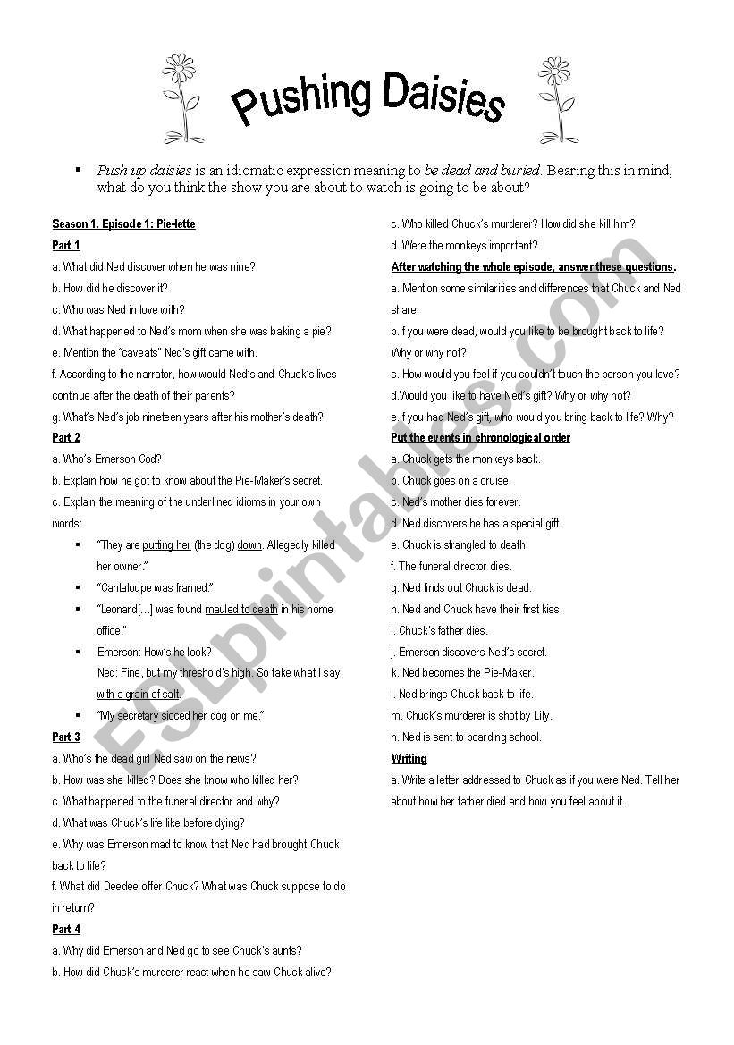 Pushing Daisies worksheet