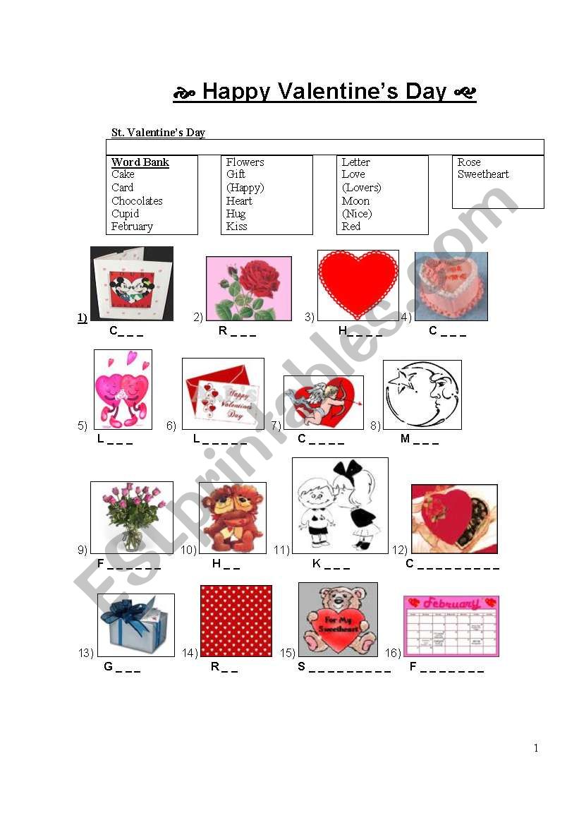 Valentine Vocabulary worksheet