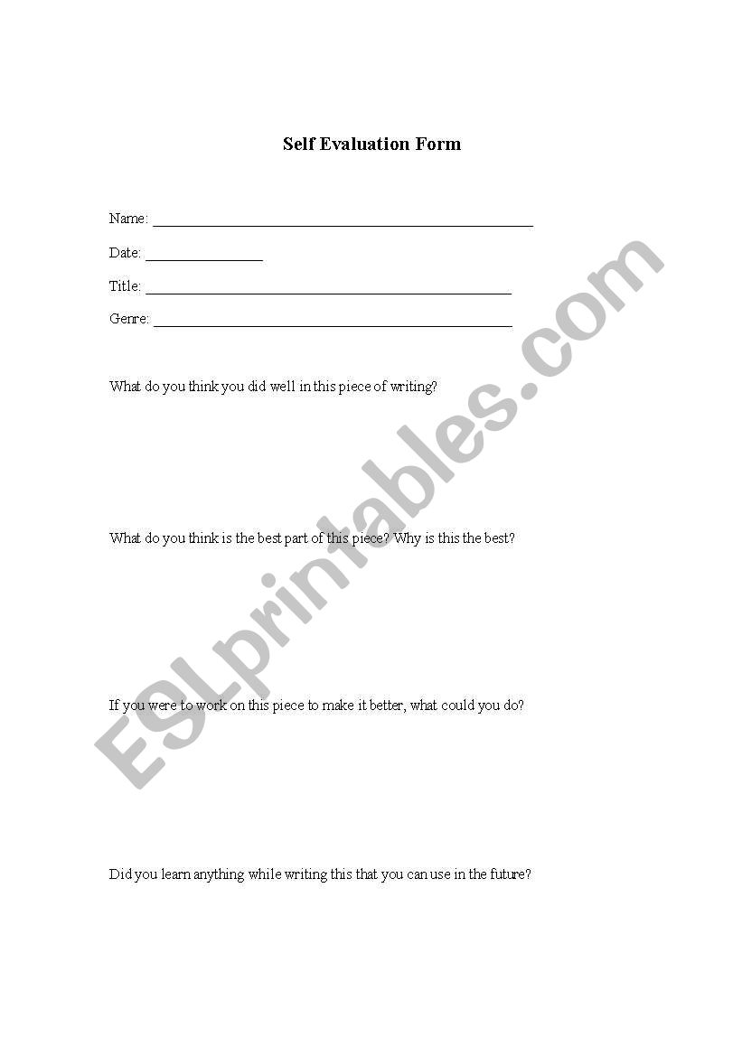 Self Evaluation Form worksheet