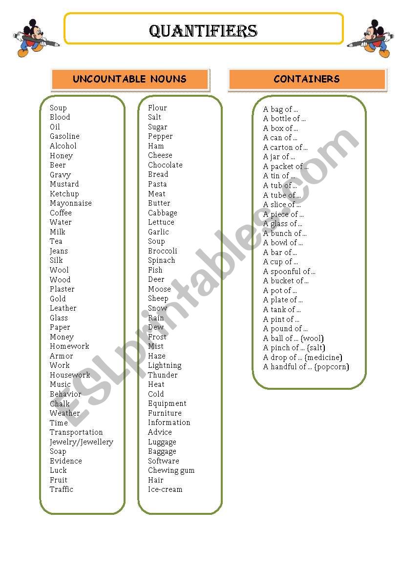 Quantifiers and Uncountable Nouns