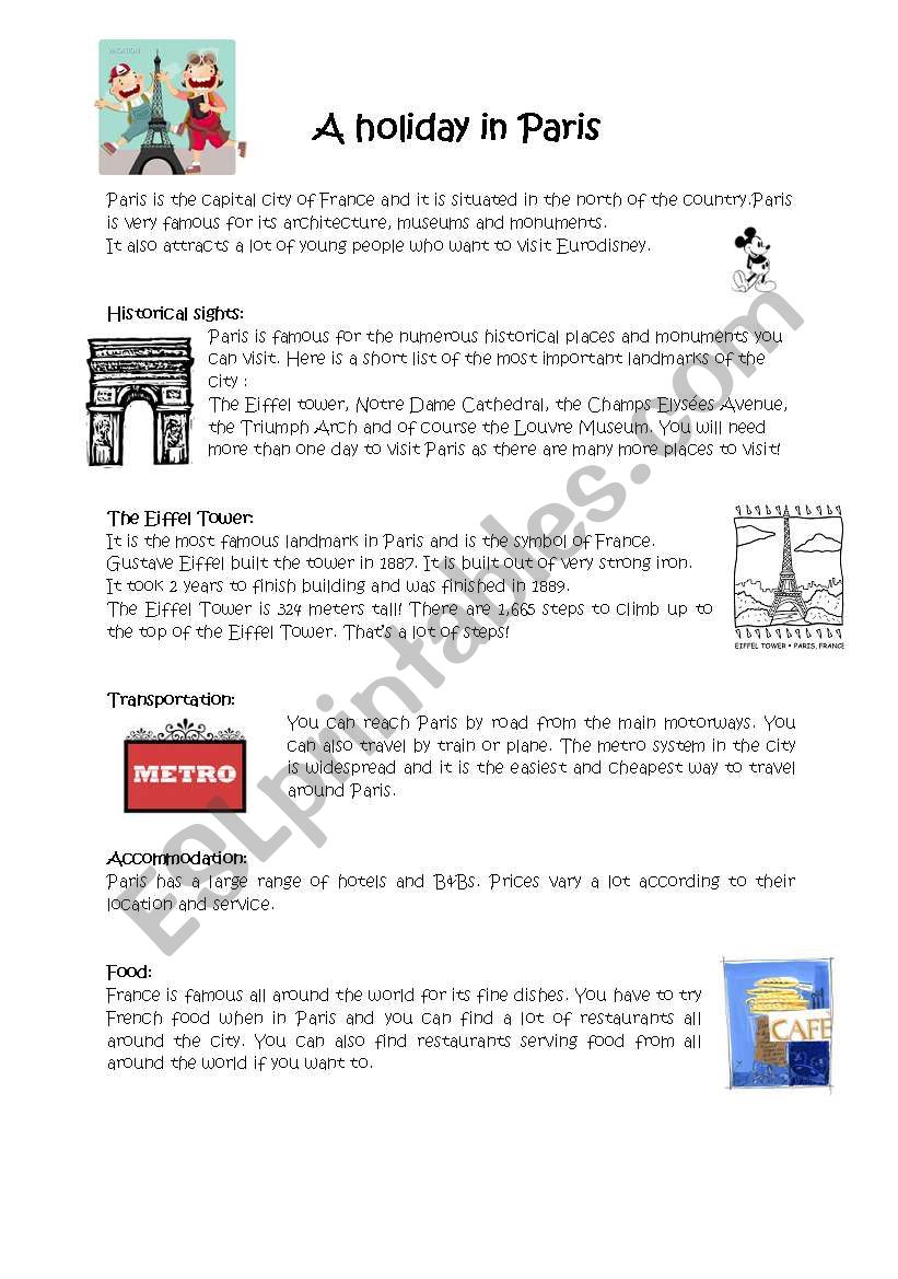 A holiday in Paris worksheet