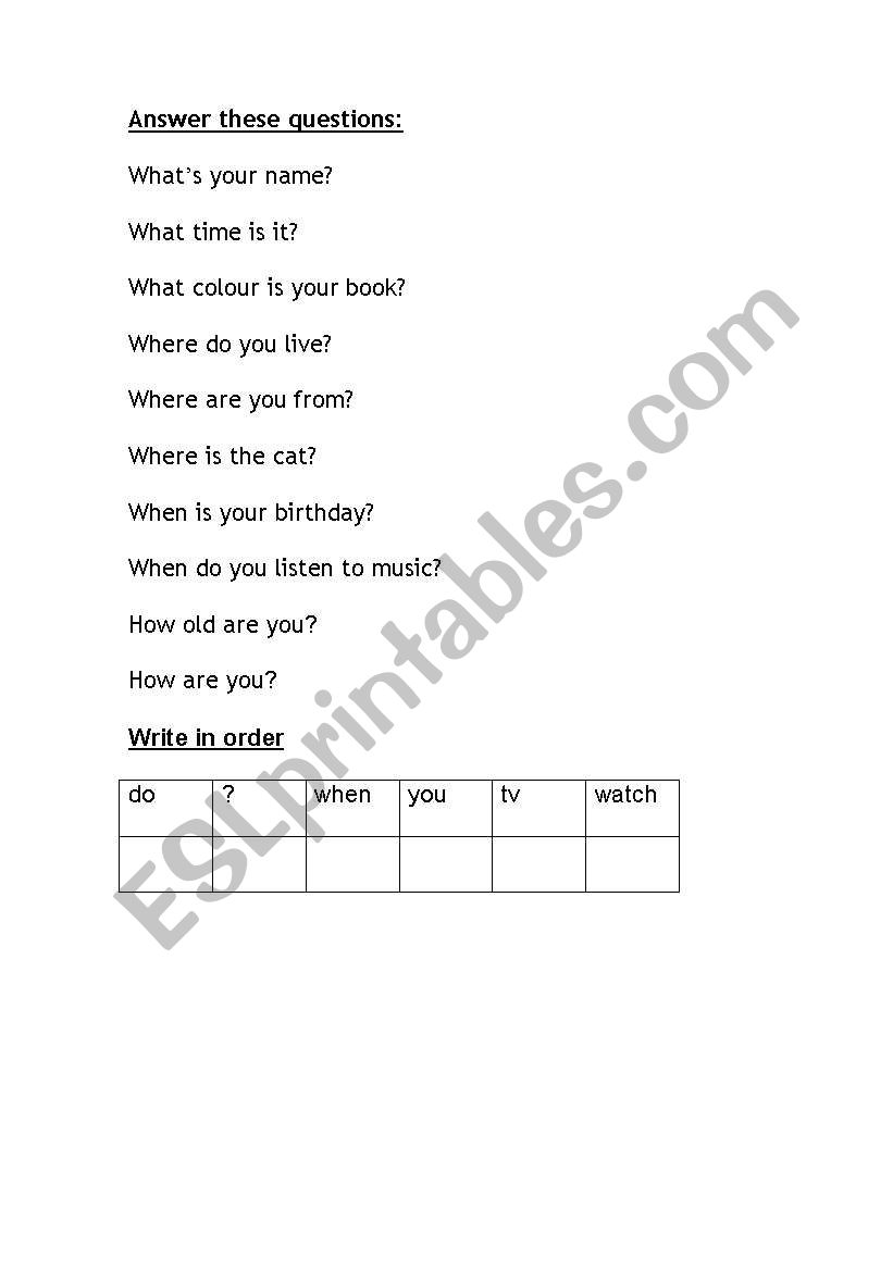 answer worksheet