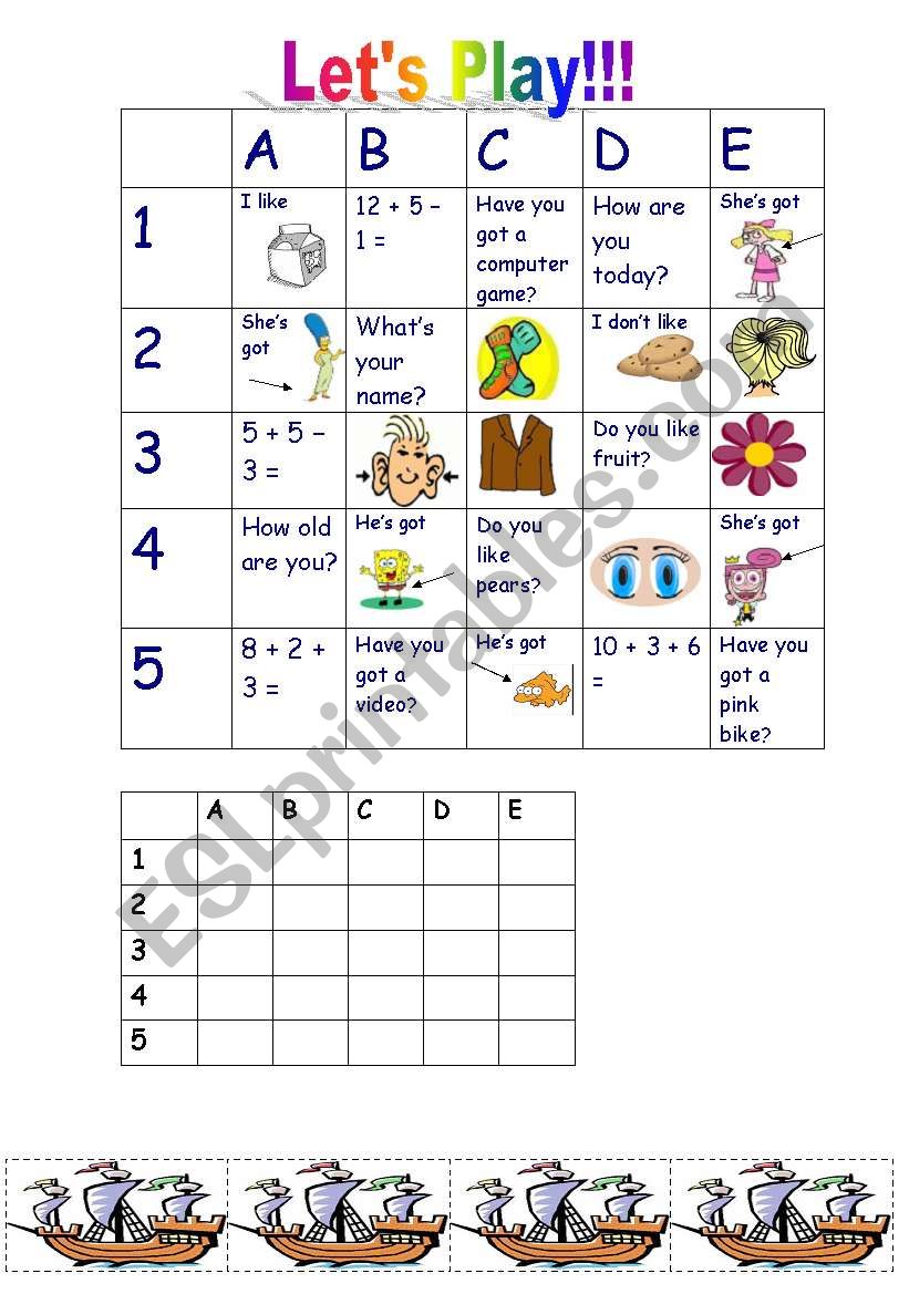 BATTLESHIPS worksheet