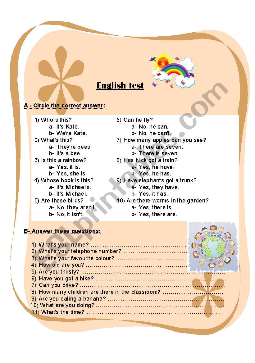 Present simple + wh-questions + prepositions + parts of the body Test