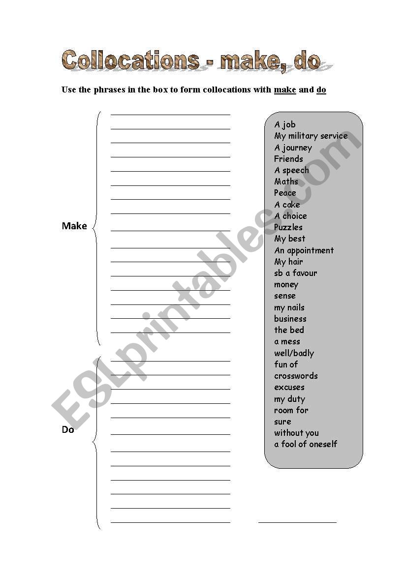 Make-Do worksheet