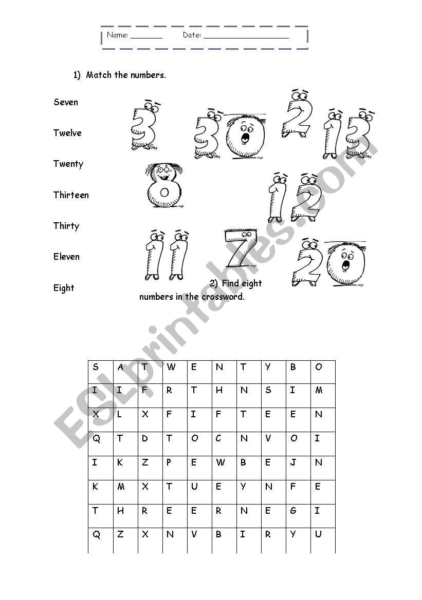 numbers worksheet