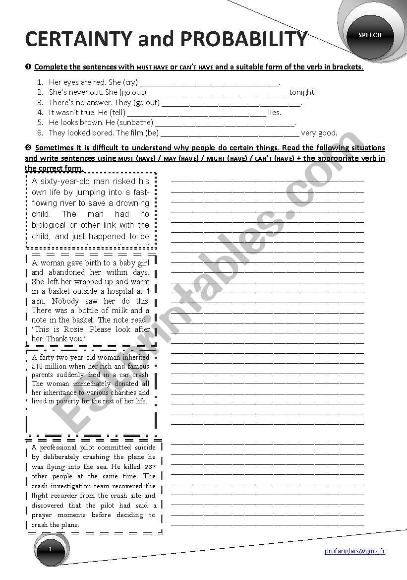 CERTAINTY and PROBABILITY worksheet