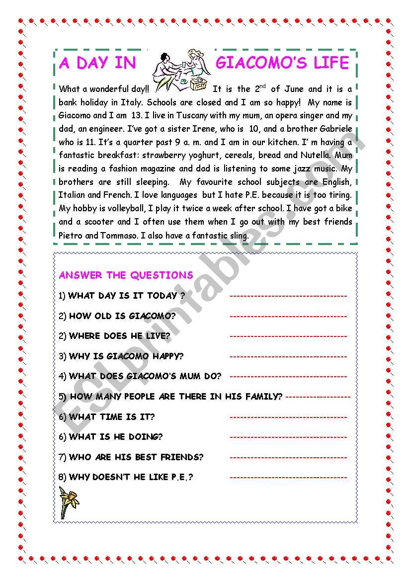 AN EASY READING worksheet