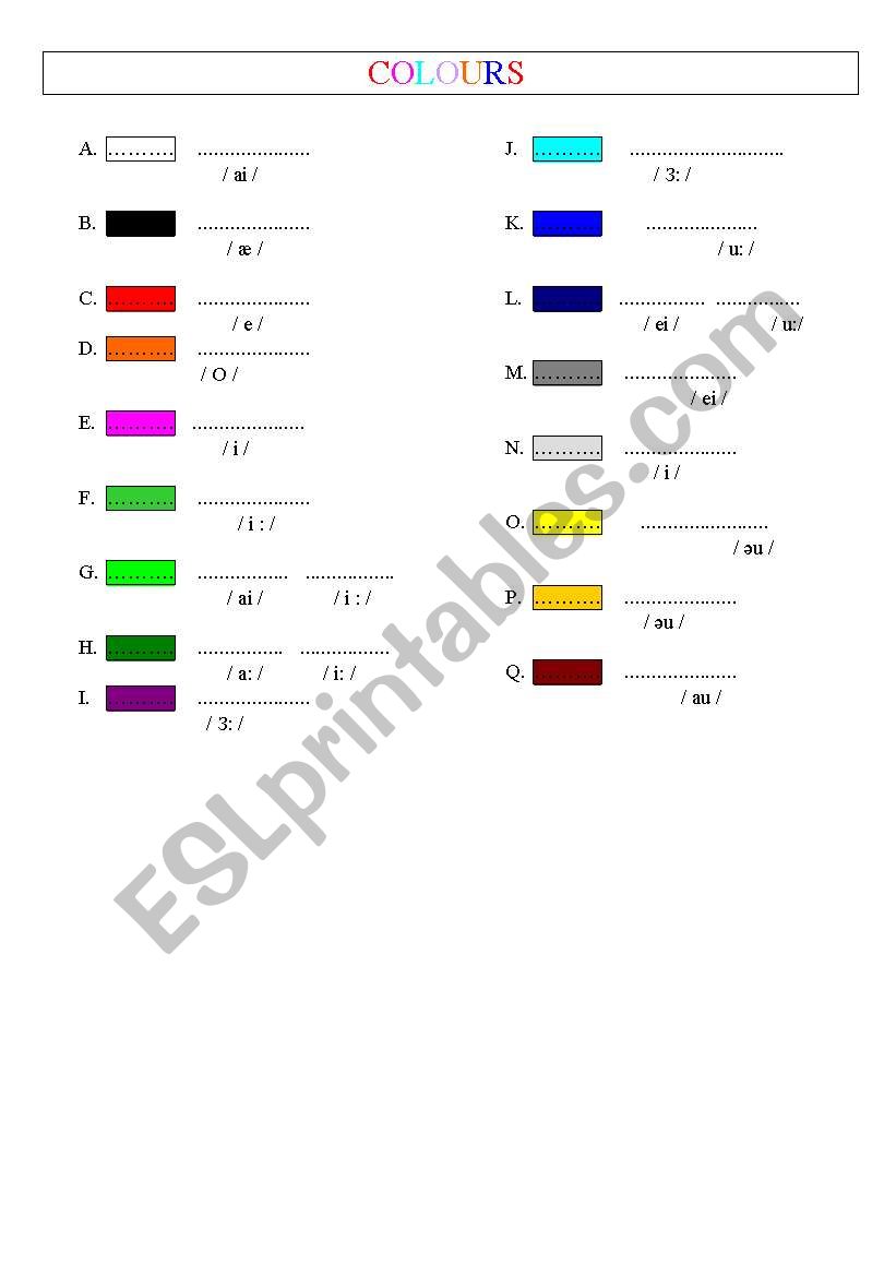 COLOURS AND PHONETICS worksheet