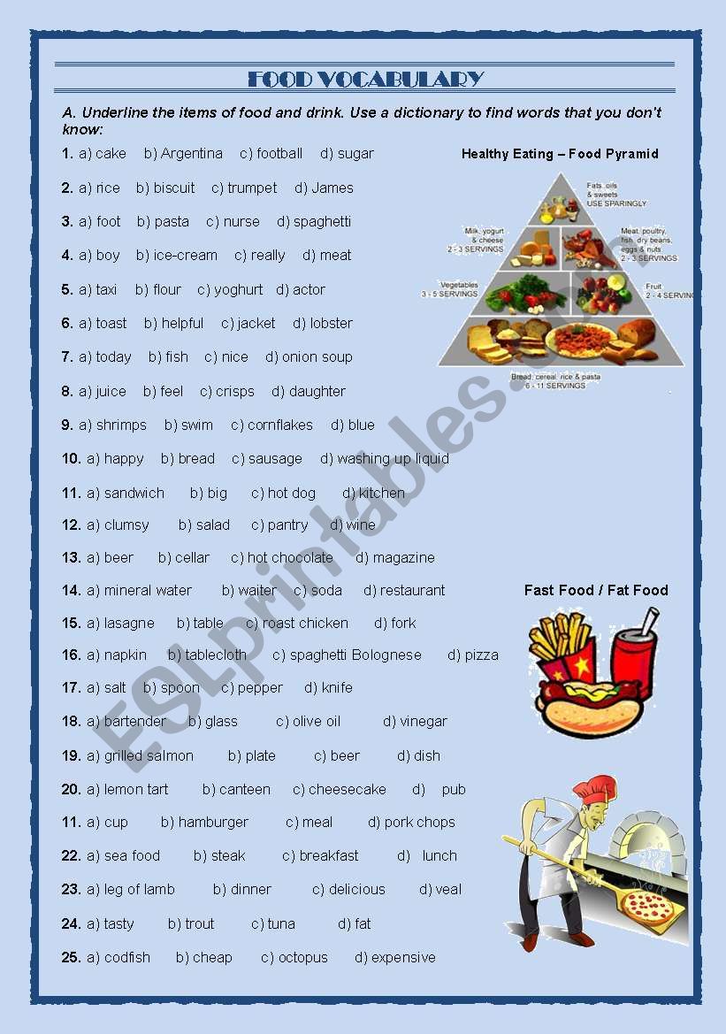 Food Vocabulary worksheet