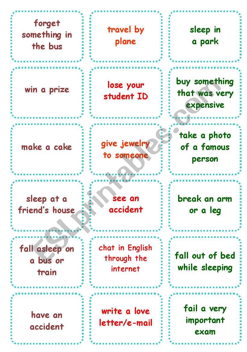 PRESENT PERFECT SIMPLE PAST CONVERSATION CARDS Fully Editable ESL worksheet by mayrasiu