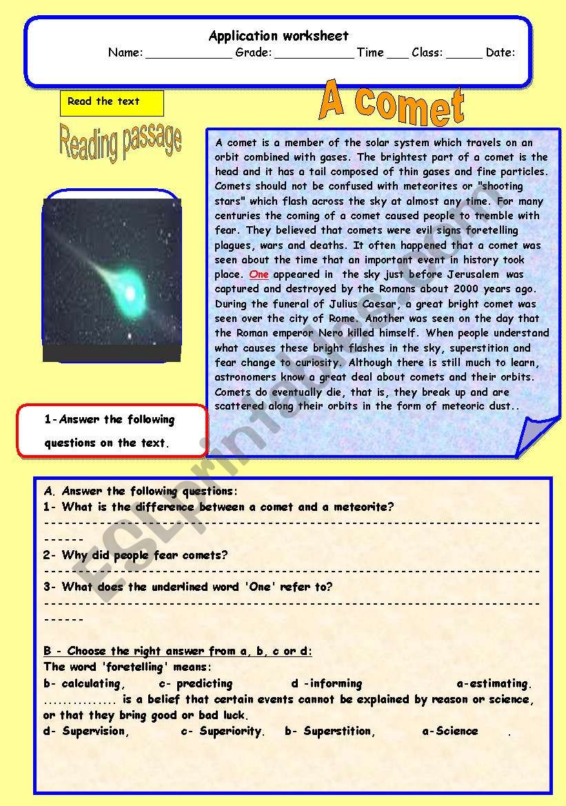a comet worksheet