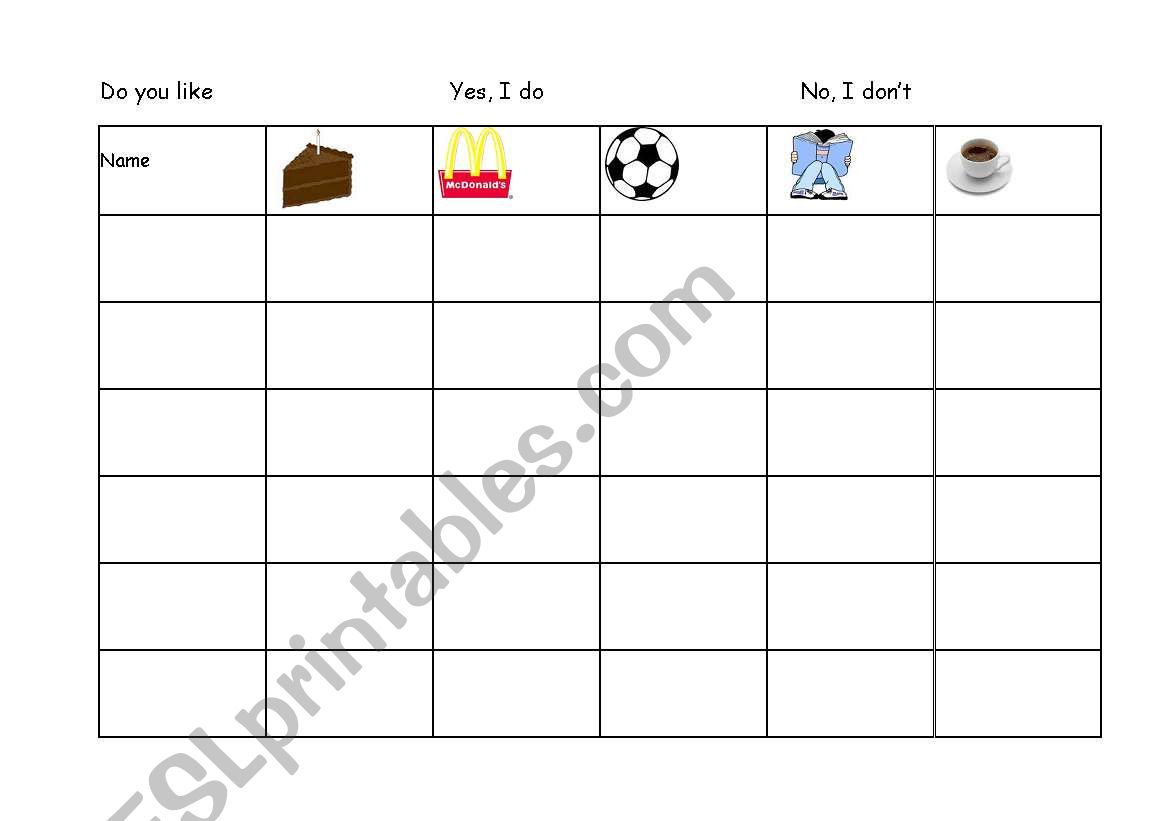 Do you like? worksheet