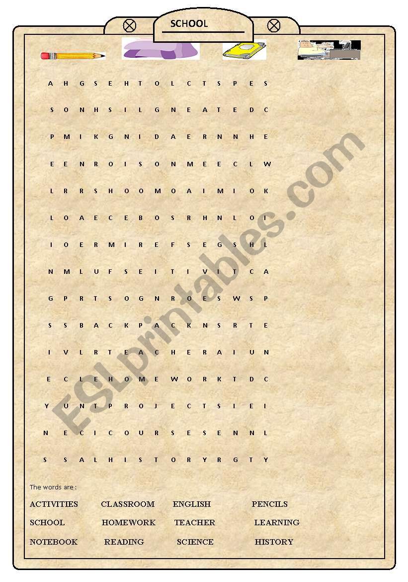 school wordsearch worksheet