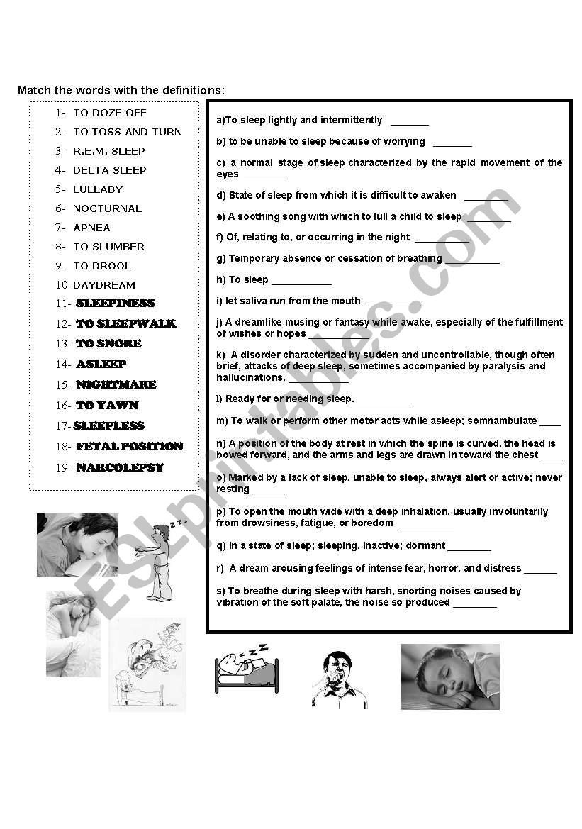 Sleep Vocabulary worksheet