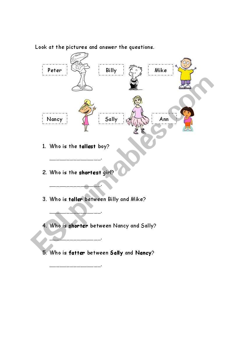 Physical Descriptions worksheet