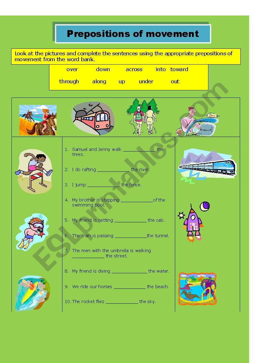 Prepositions of movement worksheet