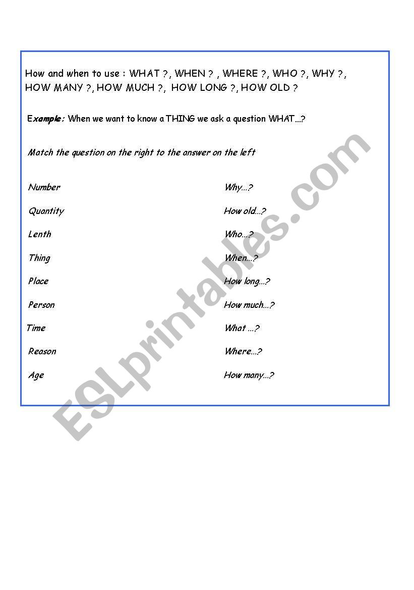 How and When  worksheet