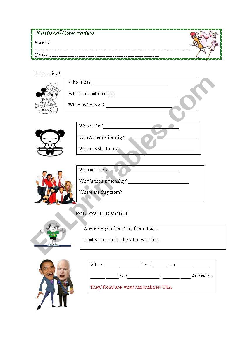 Nationalities worksheet