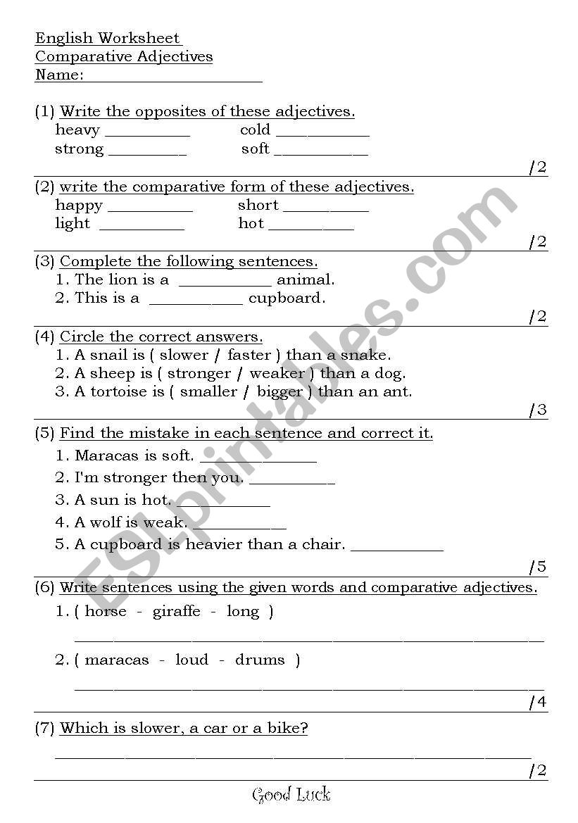 Comparative Adjectives worksheet