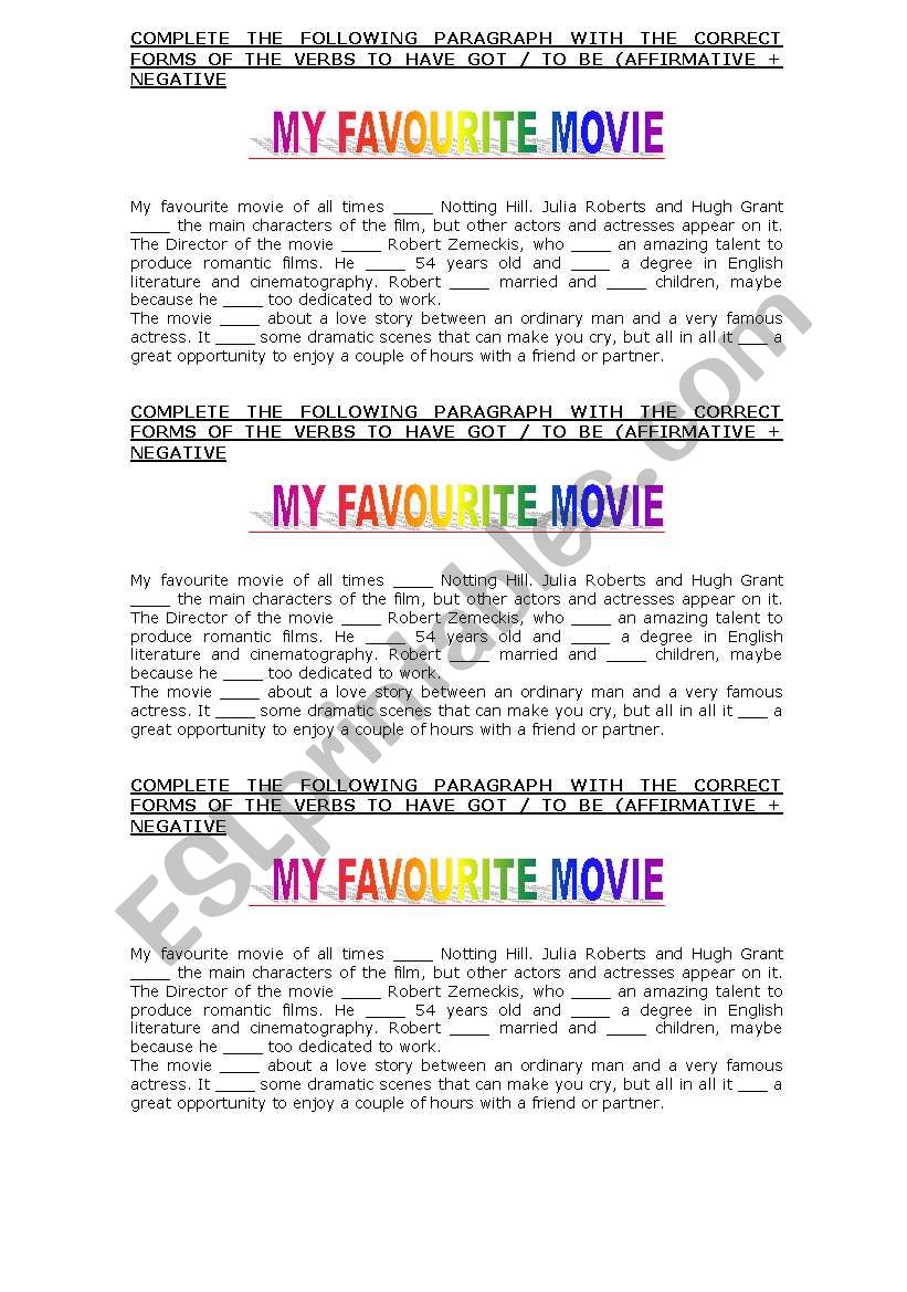 My Favourite Movie worksheet