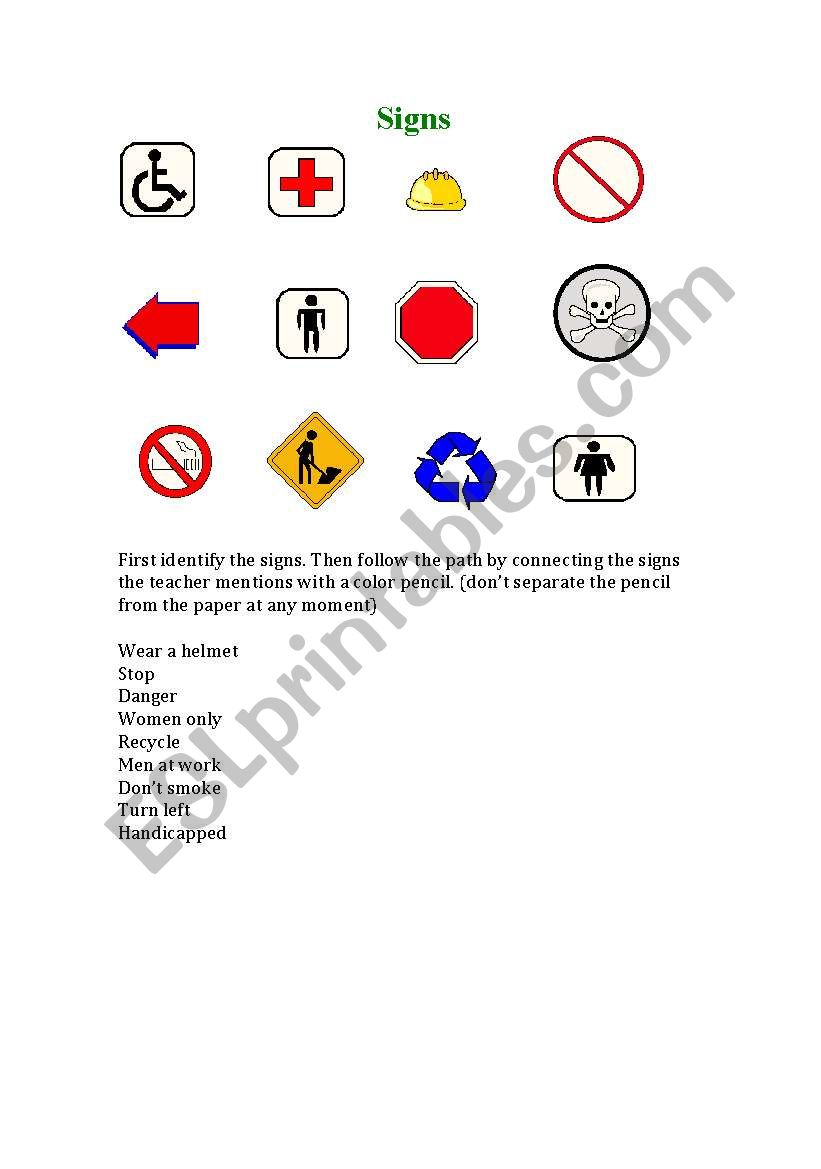 Signs and symbols worksheet