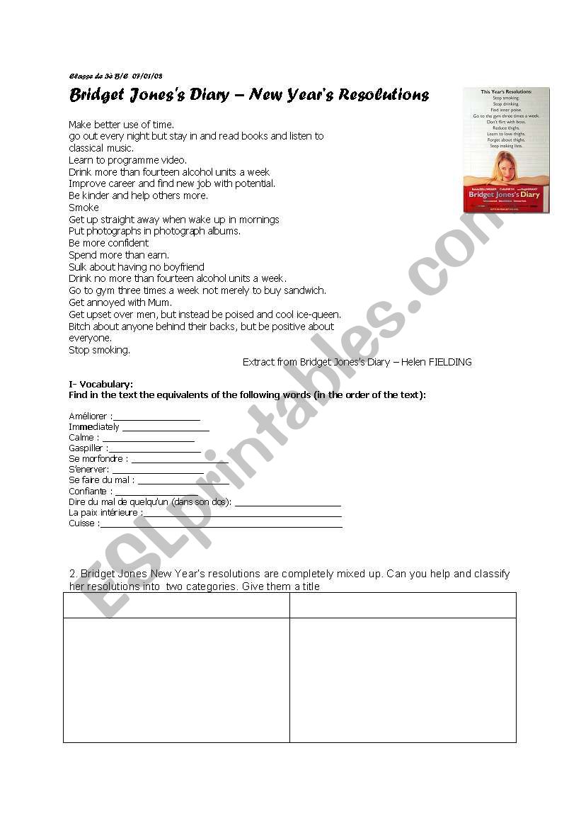 Bridget Jones New yearÂ´s resolutions