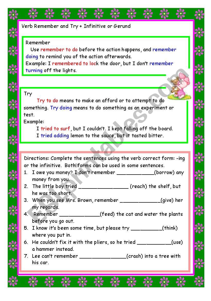 Remember and Try  worksheet