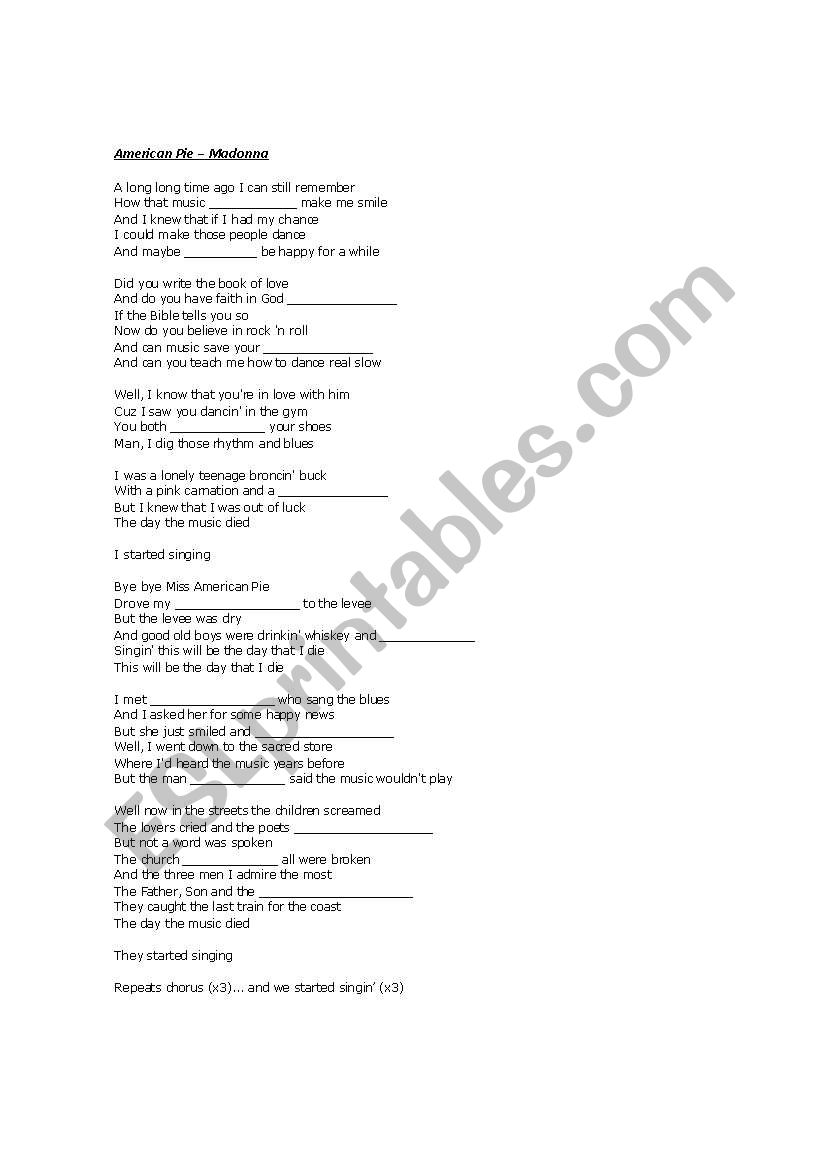 Madonna - American pie worksheet