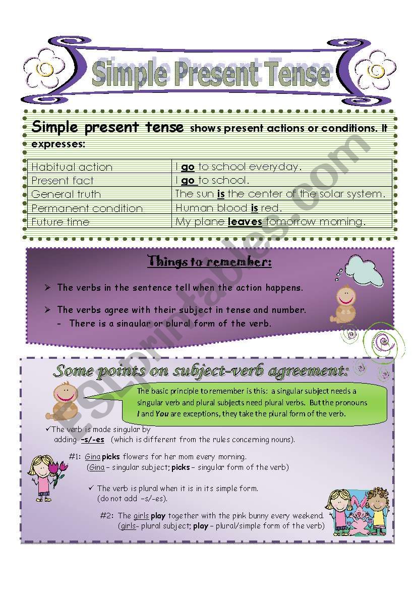 Simple Present Tense With Subject Verb Agreement ESL Worksheet By LHP TEC