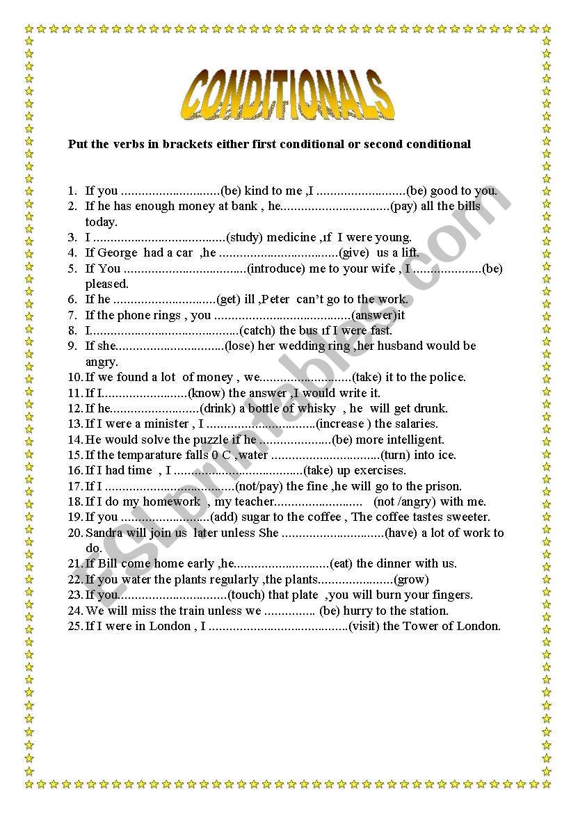 CONDITIONAL TYPE 1-2 REVIEW worksheet