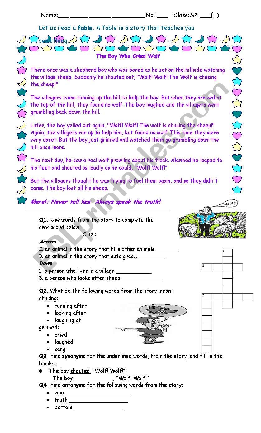 Fable worksheet